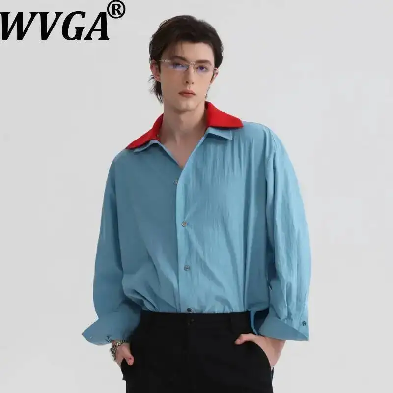 WVGA Spring Summer New Men's Detachable Collar Trendy Long Sleeved Shirt Unique Design Loose Fit High-End Casual Tops Ins W23896