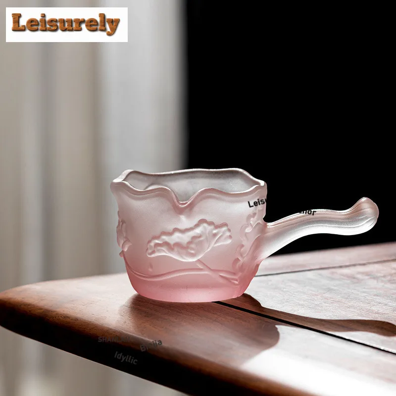 

220ml Lotus Pond Moonlight Glass Side Handle Tea Pitcher Pour Tea Cha Hai Dispenser Justice Cup Fair Mug Tableware Supplies Gift