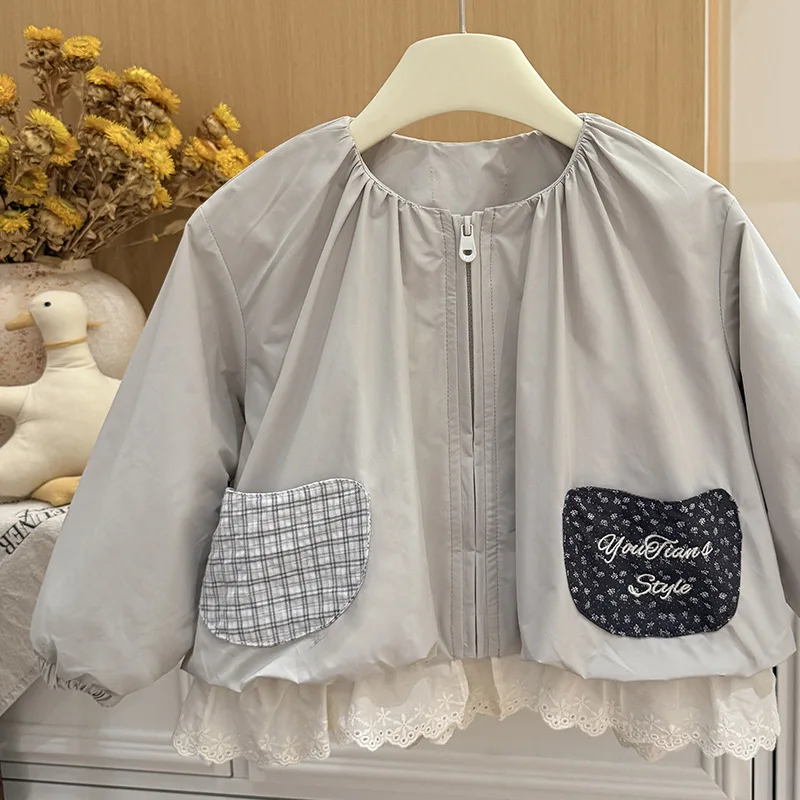 Girls' Coat 2026 Autumn and Winter New Children's Clothing Korean Style Girl Baby Foreign Style Patchwork Lace Coat