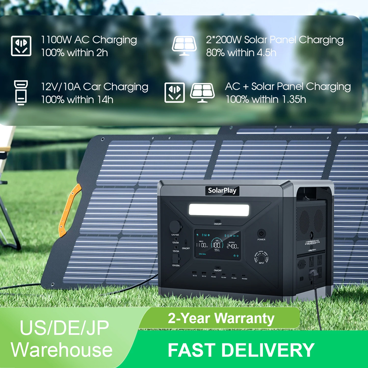 SOLARPLAY 2400 واط Powerstation Q2501 تخزين الطاقة قابلة للطي 200 واط الألواح الشمسية مجموعة منزل كاملة نظام الضوئية في الهواء الطلق المنزل