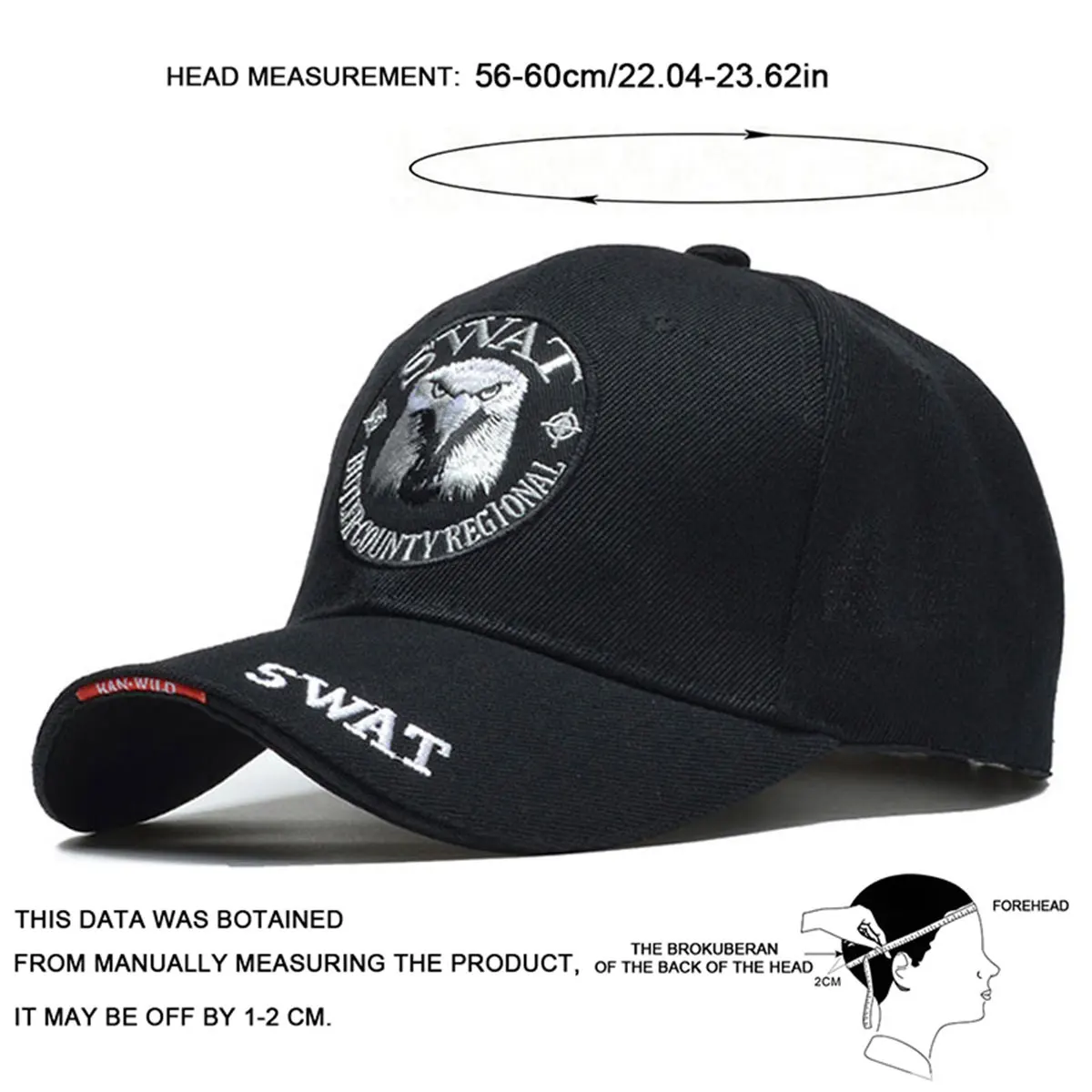 1piece Unisex SWAT Eagle Embroidered Baseball Cap Outdoor Adjustable Sunscreen Leisure Hat Spring Autumn Travel Tourism Vacation image 6