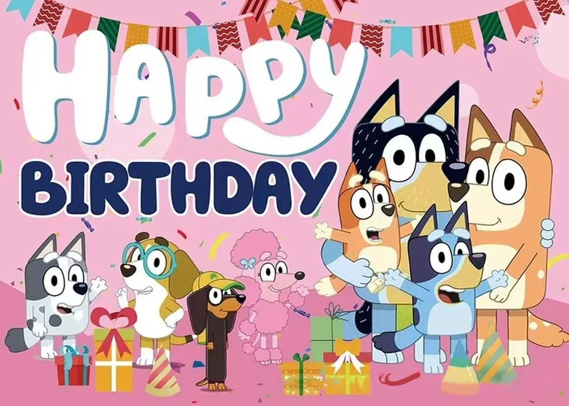 Bluey Moose Birthday Background Banner Anime Bluey Bingo Family 125x80cm Dekoracja urodzinowa dla dzieci Tło Tkanina