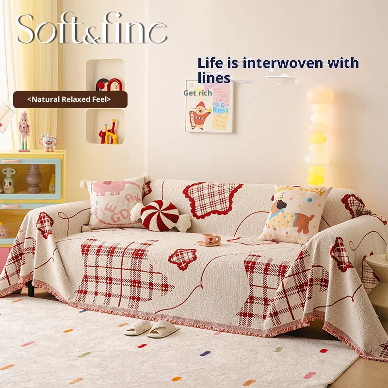Red Waterproof Cat-Proof Sofa Cover, One-Piece Thick Chenille Full Coverage for 2/3/4 Seater