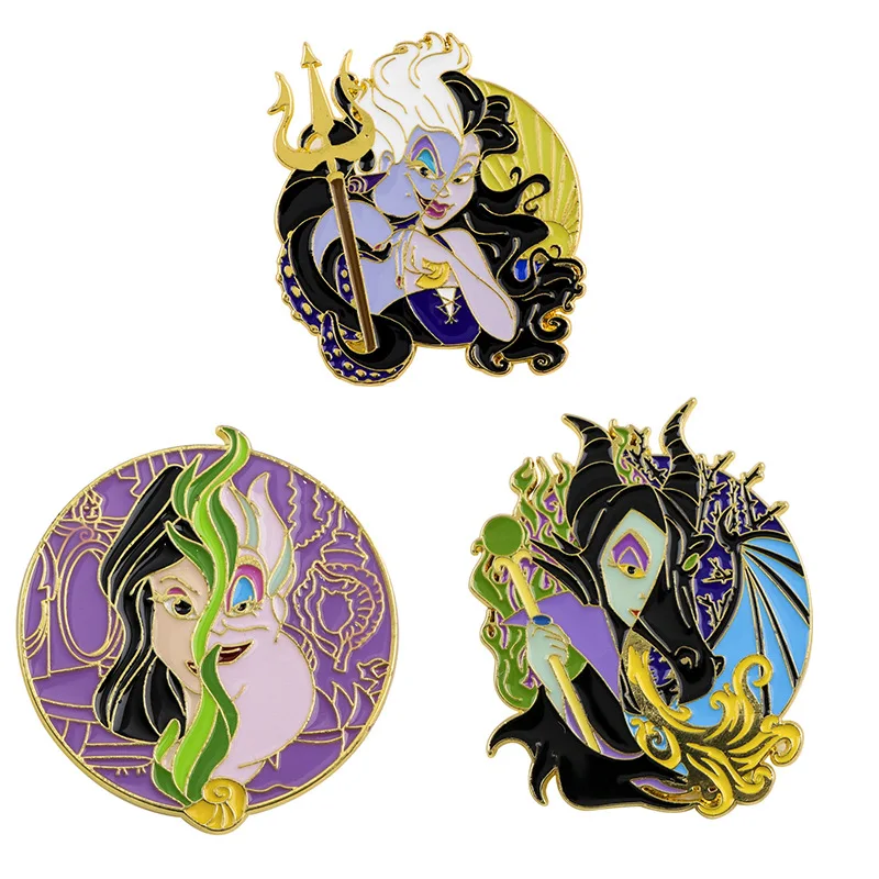 Disney Movie Villain Witch Brooch Enamel Pins Gifts for Friends Metal Lapel Badges Backpack Bag Accessories