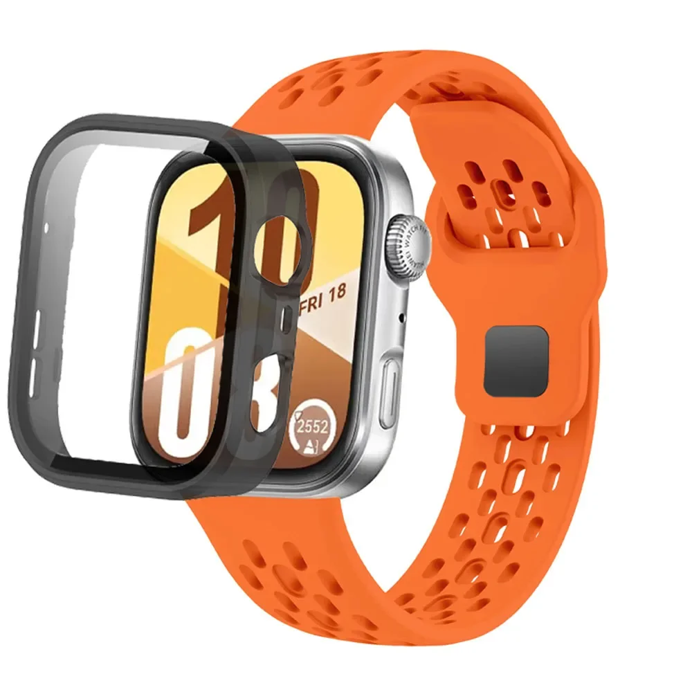 PCケース+シリコンバンド Huawei Watch Fit 3/4/4 Pro用 スクリーンプロテクターカバー ブレスレット Huawei Watch Fit 4/3用 フルカバーシェル