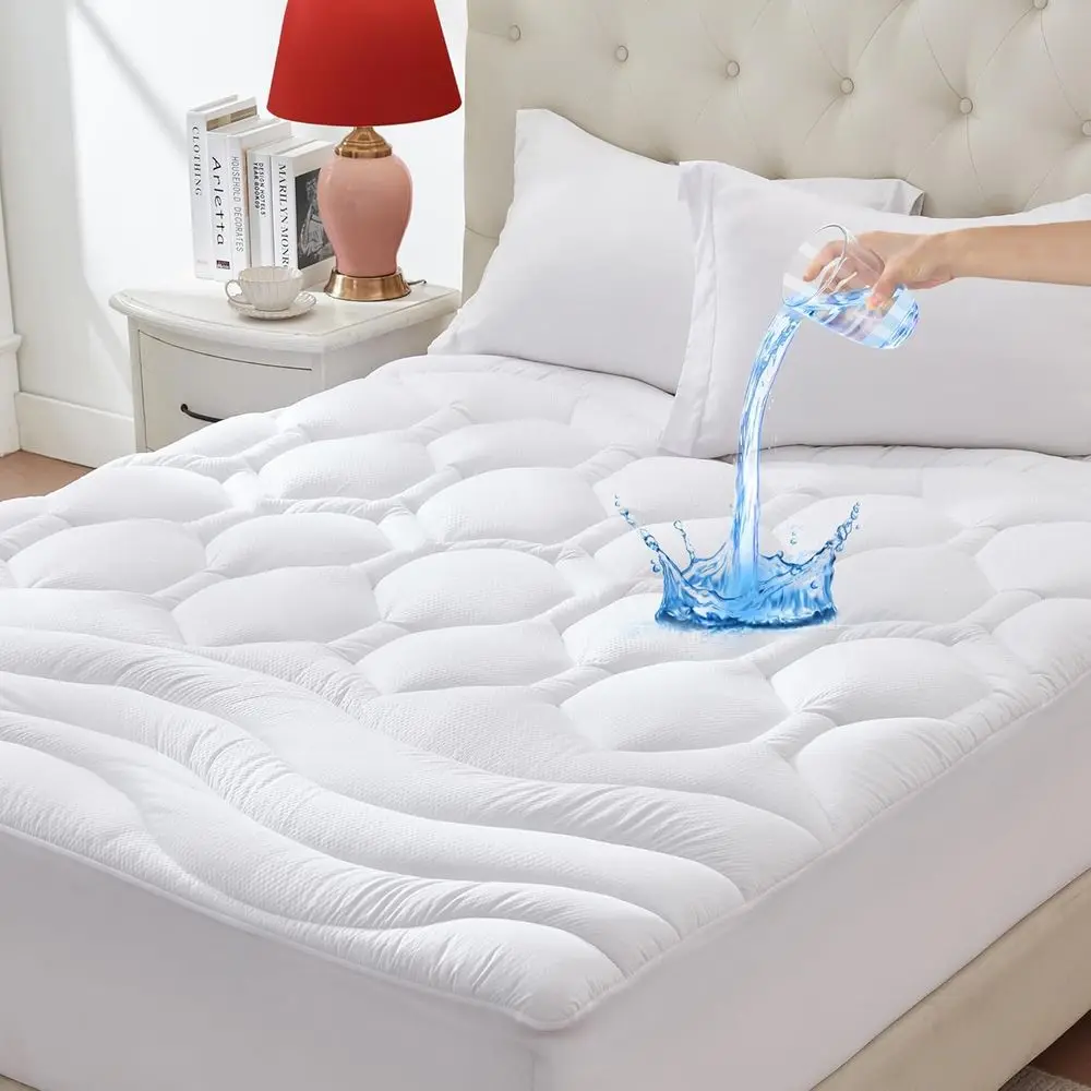 

Twin Size Mattress Pad Waterproof, Pillow Top Cooling Twin Mattress Topper for Single Bed, Pee Proof Mattress Protector Cover Qu