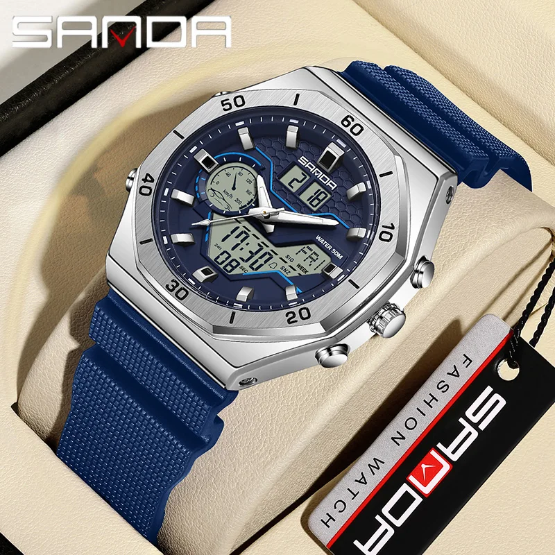 

SANDA G Style Digital Men Watches Dual Display Three Time Waterproof Sports Wrist watch Military Countdown Male LED Quartz Clock