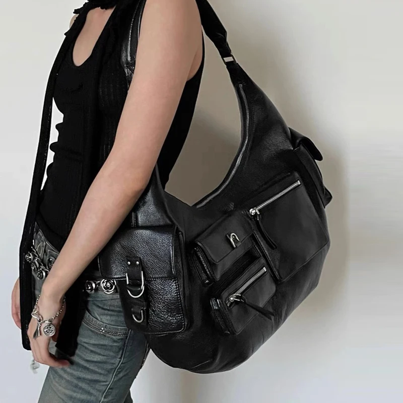 Imagem -05 - Moto & Biker Y2k Meia Lua Bolsas para Mulheres Designer de Luxo Bolsas Bolsas 2023 Novas em Alta Qualidade pu Múltiplos Bolsos Zíper Axilas Ombro Chegada Rápida