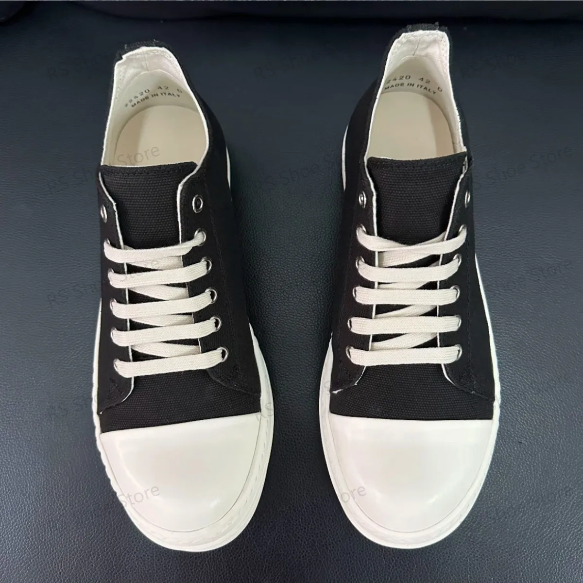 Ro Classic Men Shoe Women Sneakers Black Canvas Low Top Casual Shoes Thick Sole Lace Up Luxury Flat Sneaker