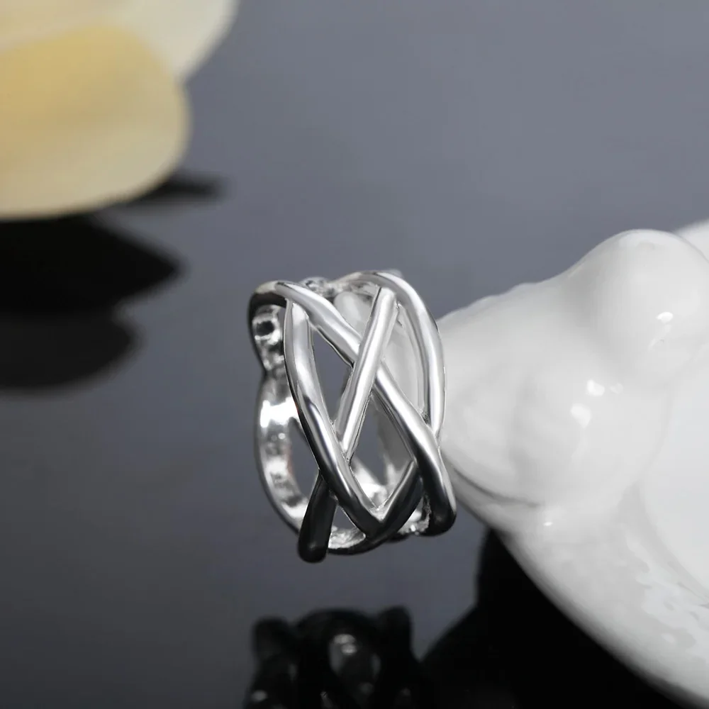 

100% 925 Sterling Silver Jewelry Cross Fishing Net Ring for Women Men Size 5 6 7 8 9 10 Fashion Wedding Holiday Gift