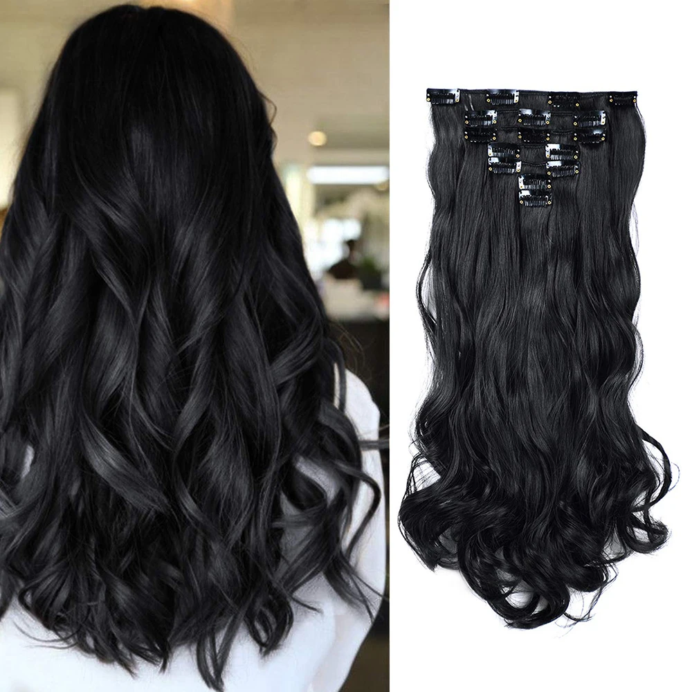 

XINRAN In Hair Extensions 24Inch Long Wavy Hair Extension 7Pcs/Set 16 Clips 140g High Temperature Fiber Synthetic Hairpiece