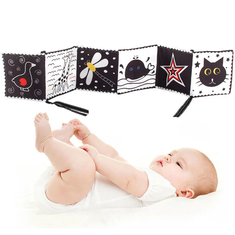 Soft Baby Cloth Book Black and White High Contrast Visual Stimulation Book Toddler Early Learning Educational Book Sensory Toys