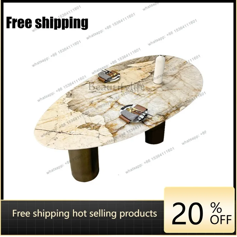 YJ luxury stone dining table Italian mansion large flat floor pure natural marble premium dining table