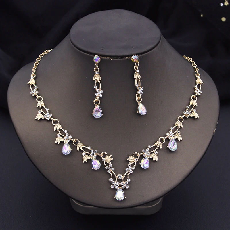 African Bridal Jewelry Sets for Women Fashion Flower Choker Necklace Set Wedding Necklaces and Earrings Costume Accessories