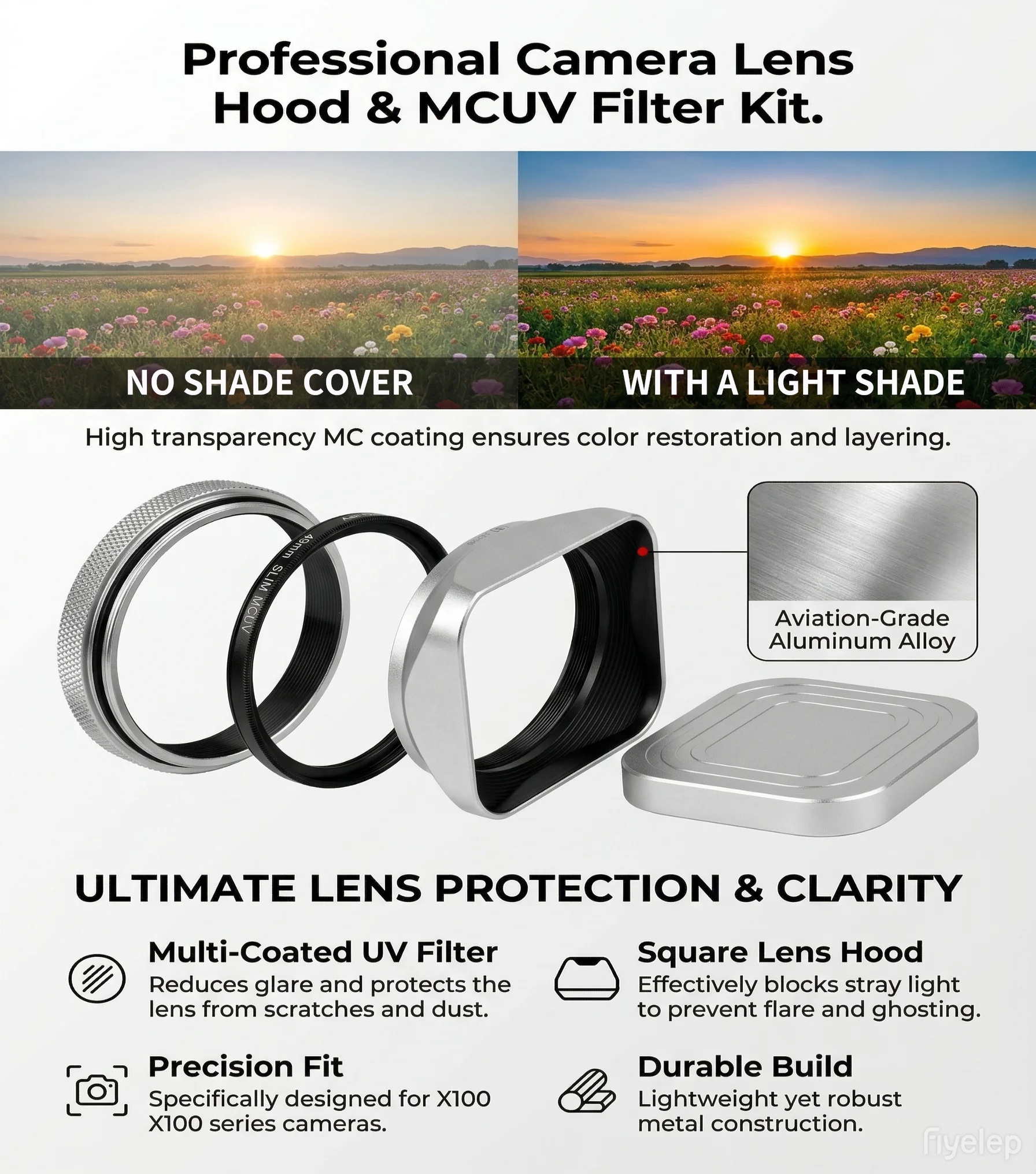 Quadratische Gegenlichtblende aus Metall für 49-mm-MC-UV-Filter-Kit für Fujifilm X100 Serie X100V X100F X100T X100S X100 X100VI Kamerazubehör – Detail 6