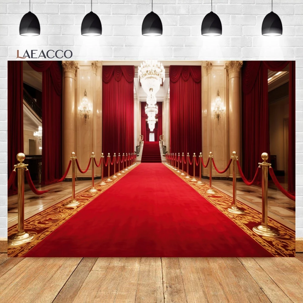 Laeacco Red Carpet Background Palace Gorgeous European Hall Graduation Prom Party Bridal Shower Portrait Photography Backdrop