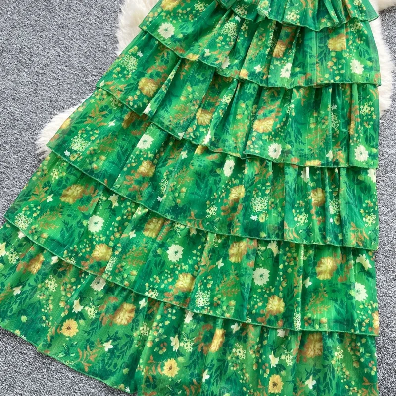 Moda floral impresso plissado em camadas vestido de verão roupas femininas sem alças vestido de baile maxi vestidos longos festa de aniversário vestido sexy