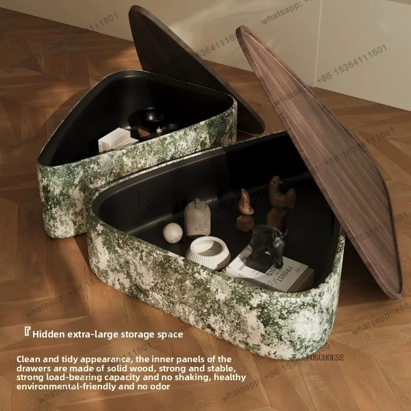 LSModern Geometric Wood Coffee Tables Italian Designer Storage Side Table Luxury Living Room Furniture Center Sofa Table