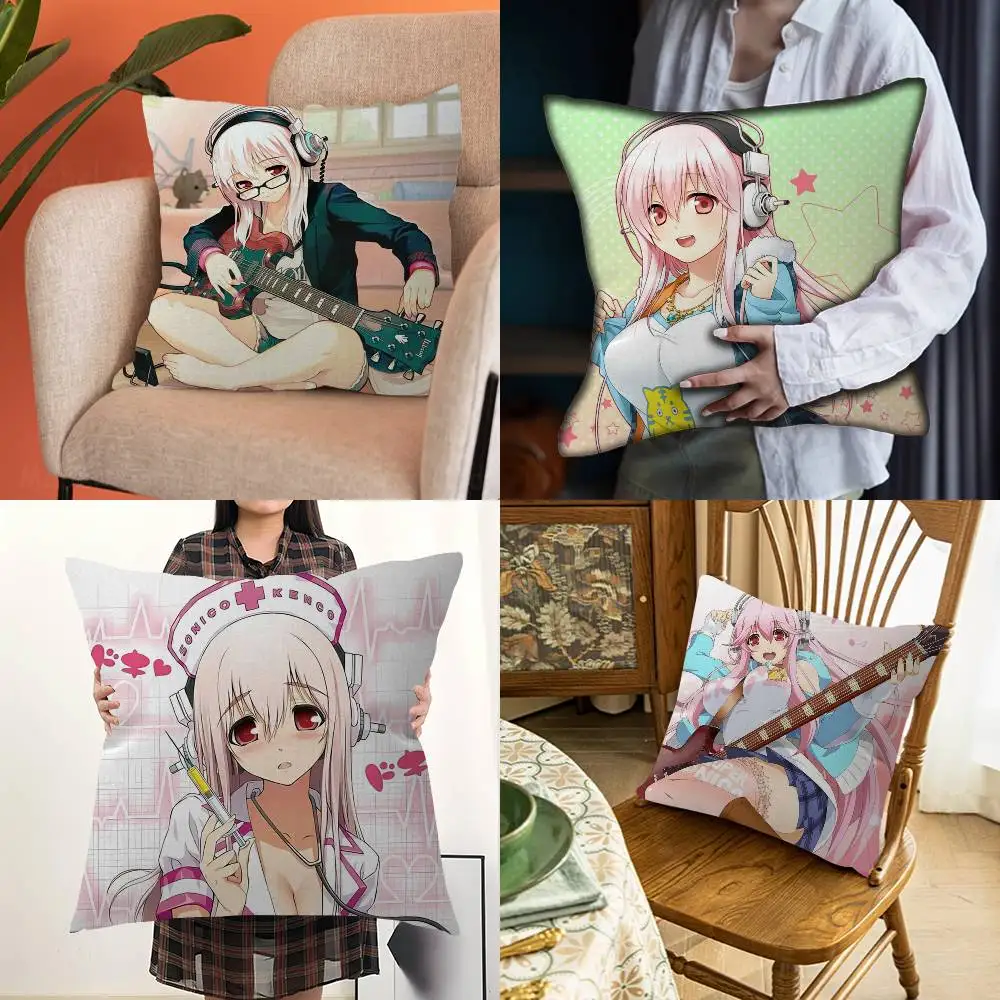 Cartoon Virtual Singer Super Sonico Fashion Decor Pillowcase Throw Cover Pillow Case Cushion For Living Room Square Home Decor