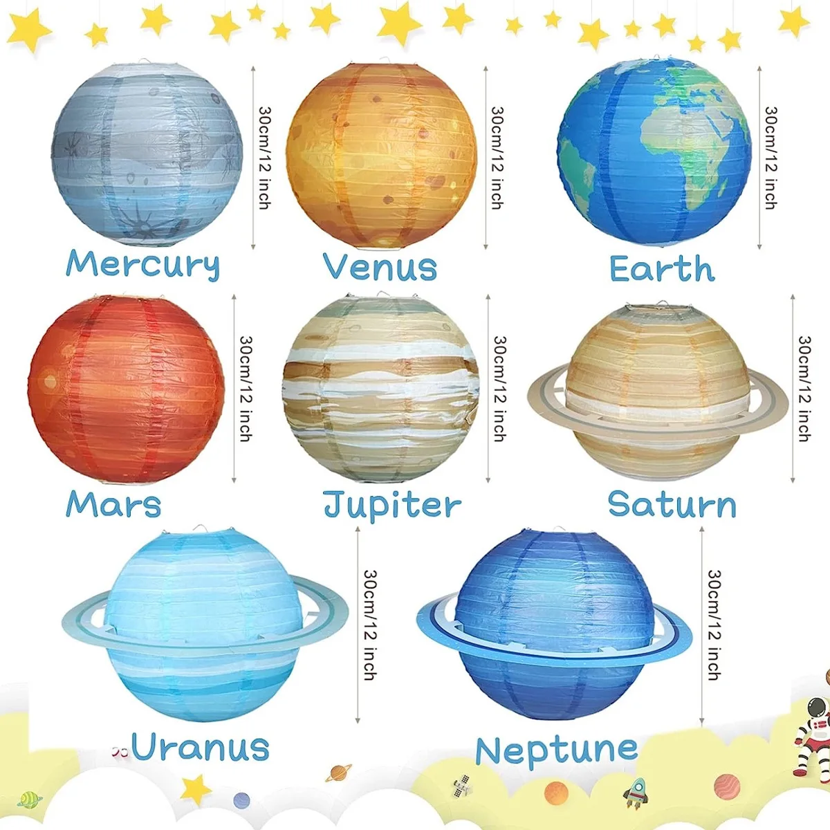 Solar System Eight Planets Paper Lanterns Hanging Galaxy Lantern Outer Space Theme Mid Autumn Lantern Kids Birthday Party Decor