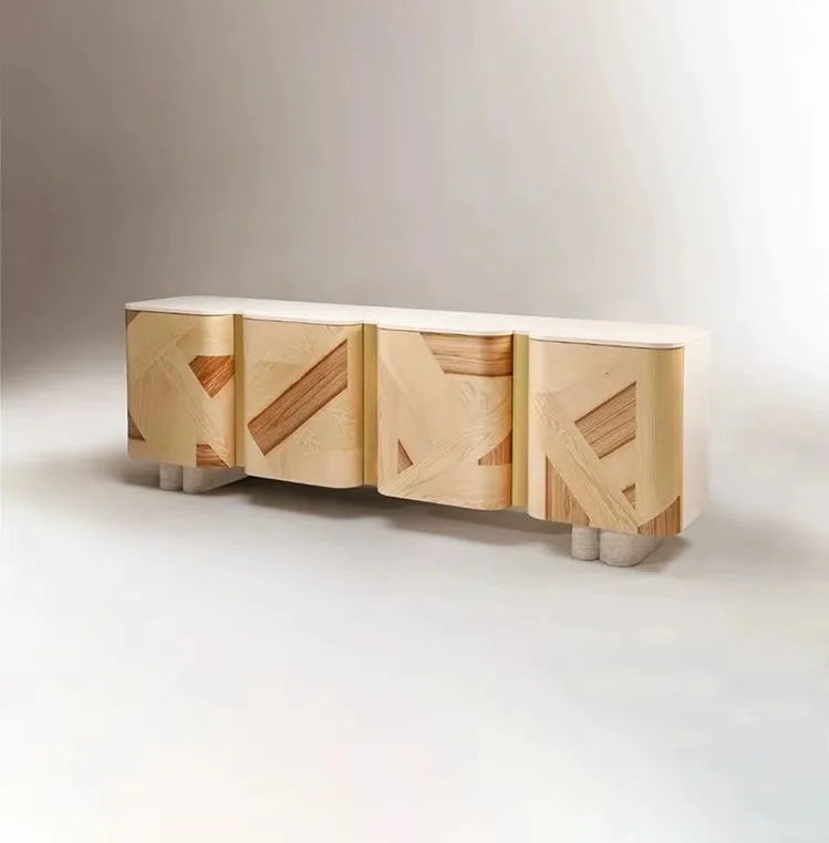 Living room solid wood TV cabinet, living room furniture high-end four-door locker