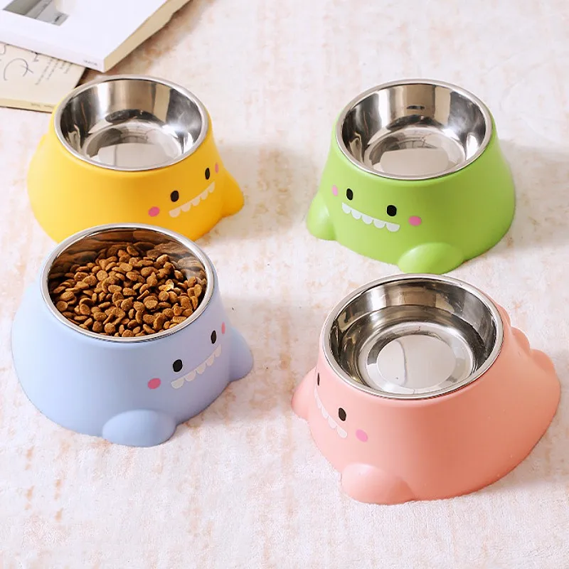 Dog Bowl Stainless Steel Dogs Food Bowls Cute Single Bowl for Pet Feeding Drinking Neck Protector Cat Food Bowls Pet Feeders