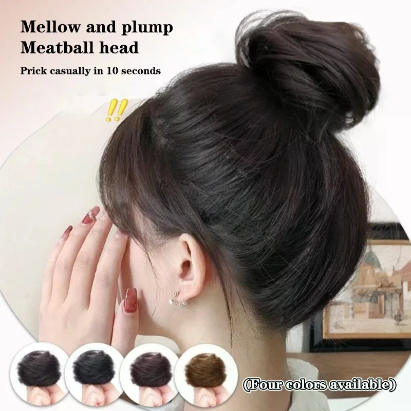 Synthetic Hair Bun Wig Ladies Ponytail Hair Extension Scrunchie Elastic Meatball Head Hairpieces Scrunchie Wrap