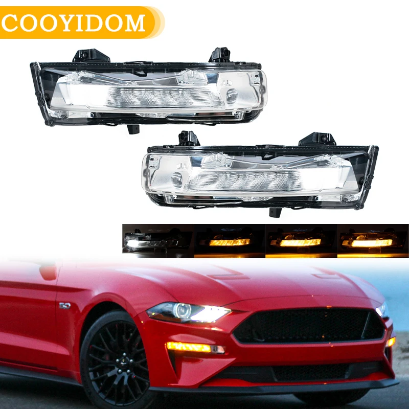 

Автомобильный передний противотуманный светильник s DRL, противотуманная фара для Ford Mustang, 2018, 2019, 2020, поворотный сигнальный светильник, головной светильник, автомобильные аксессуары