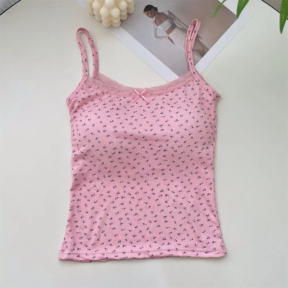 Sweet Floral Tops Lace Flower Print Camis Elegant Slim Floral Tank Tops Y2K Camisole Sexy Vest Spring