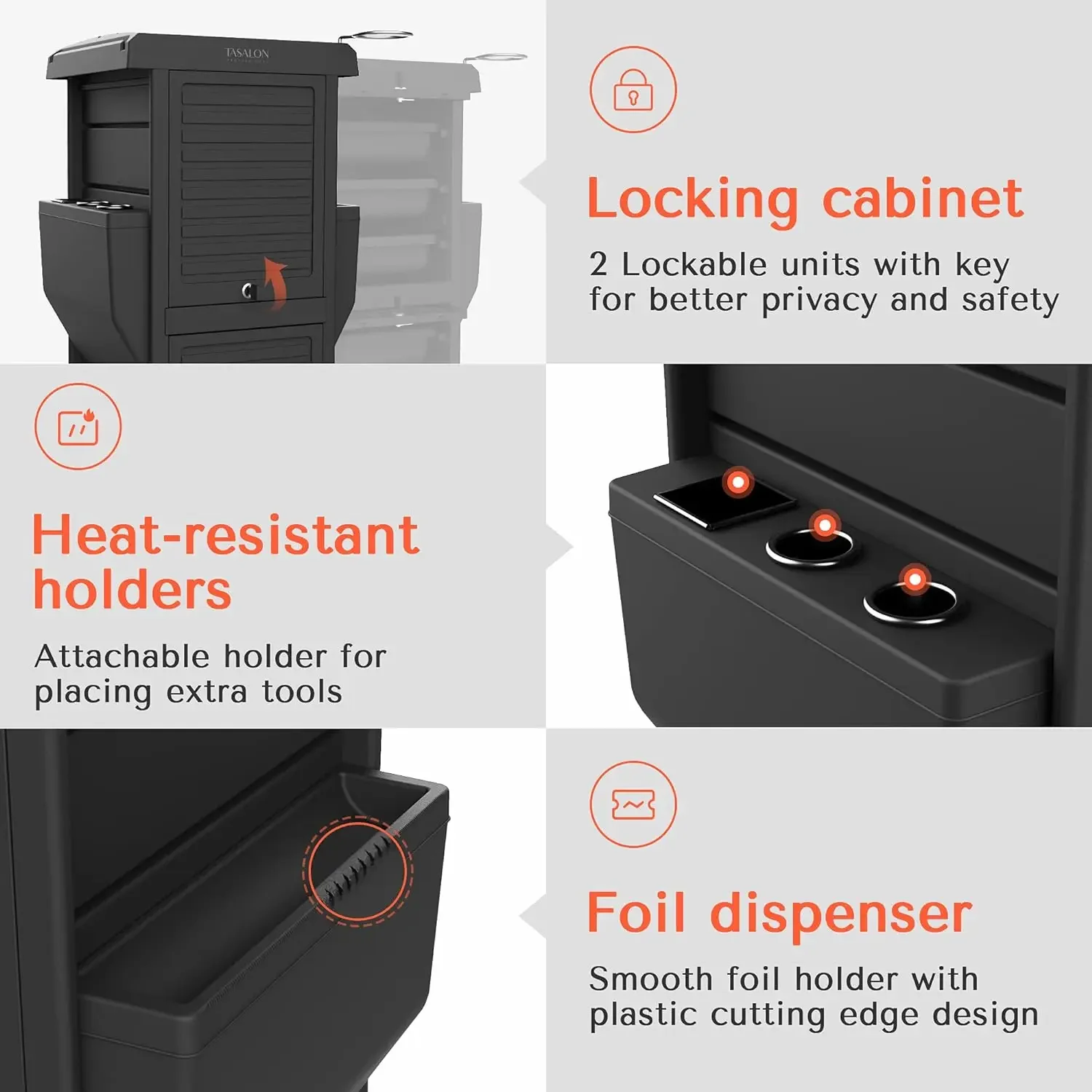 Trolley for Hair Salon Station Space Saving Rolling Beauty for Extra Storage Lockable 6 Trays & 2 Tray Holders