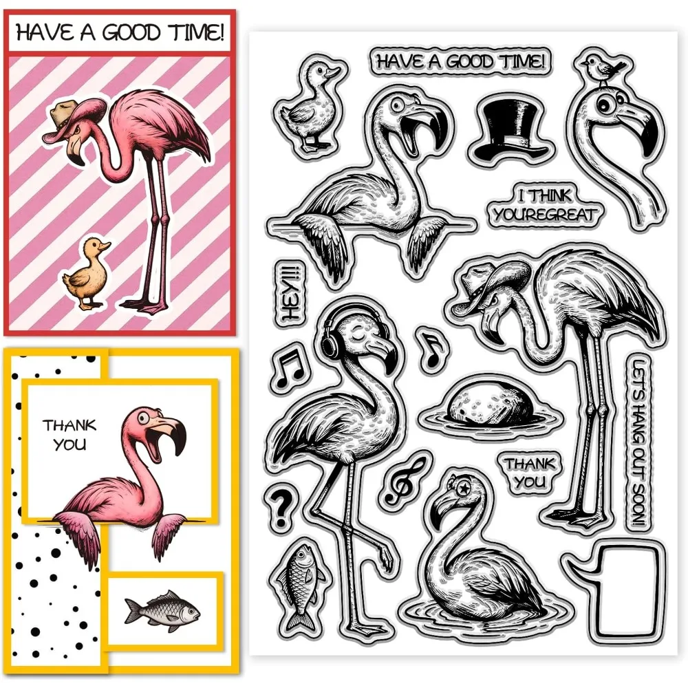 Transparente Stempel, Flamingos im Cartoon-Stil, transparente Stempel, Tiere, transparente Siegel für DIY-Scrapbooking, Fotoalbum-Dekoration