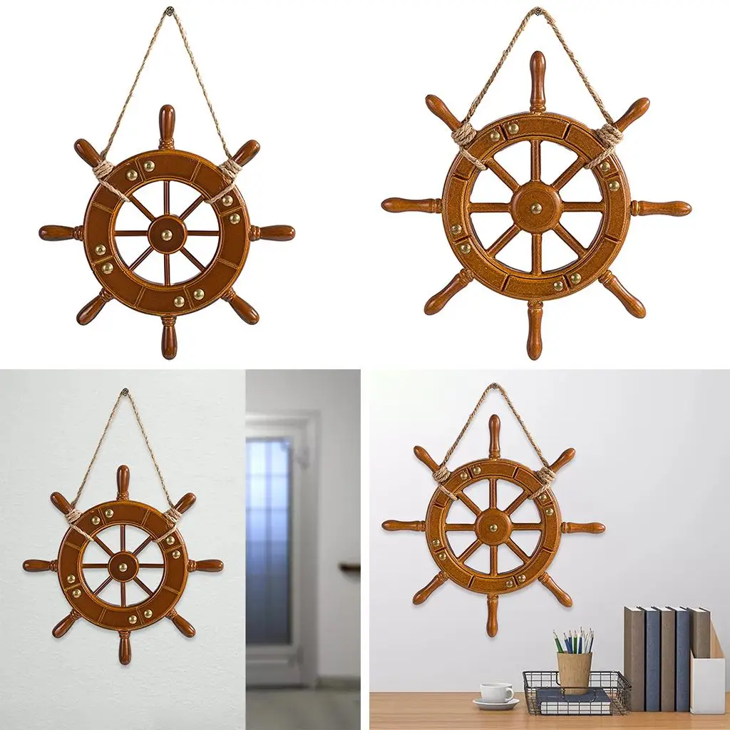 Wooden Boat Rudder Ship Wheel Wall Hanging Living Room Party Decor