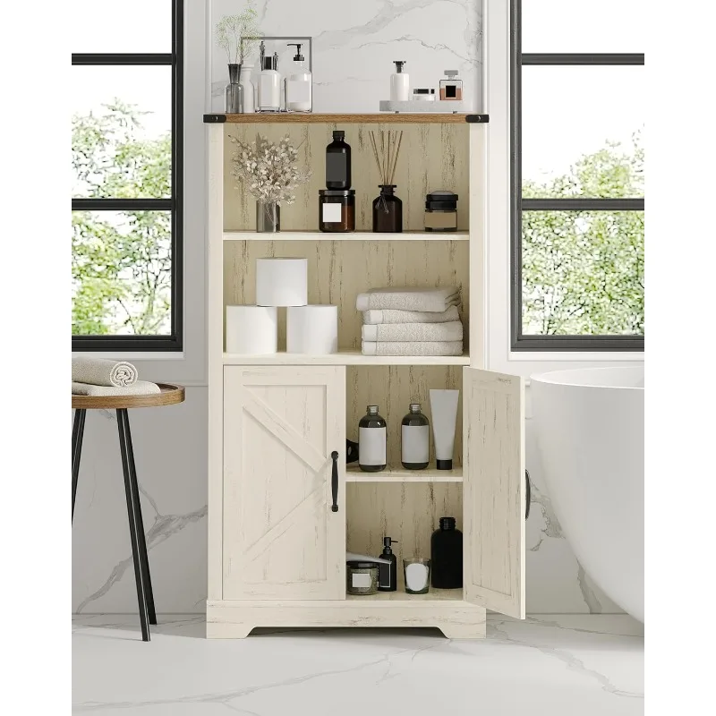 

Bathroom Storage Cabinet, Freestanding Storage Cabinet Organizer with 2 Adjustable Shelves