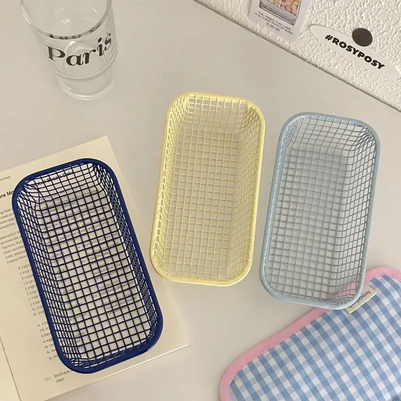 Desktop Storage Basket INS Metal Sundries Organizer Basket Photocard Case Office Stationery Home Supplies Make Up Sorting Holder