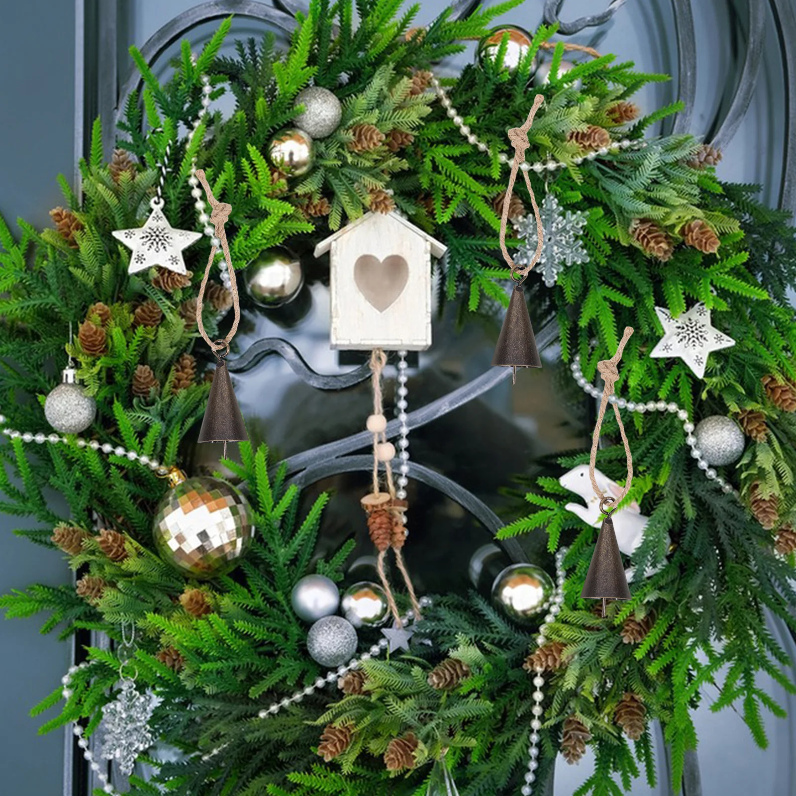 

1Set Metal Rustic Vintage Cow Bell Conical Design Hemp Rope Hanging Farm Animal Bell Dog Goat Cowbells Christmas Ornament Loud