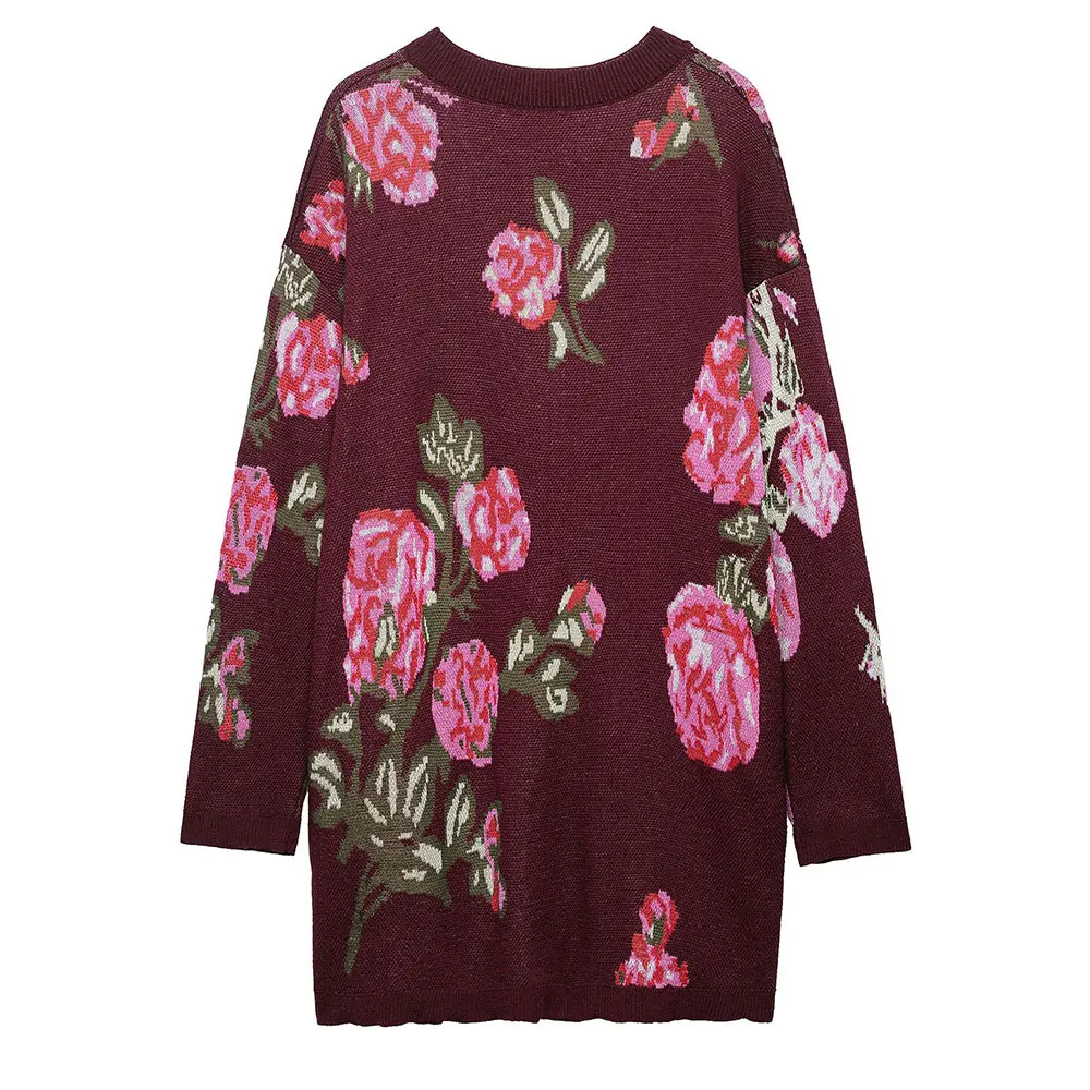 Cárdigan de punto Jacquard de mezcla de lana a la moda con apliques de rosas hiladas, camiseta abierta de estilo europeo y americano para mujer