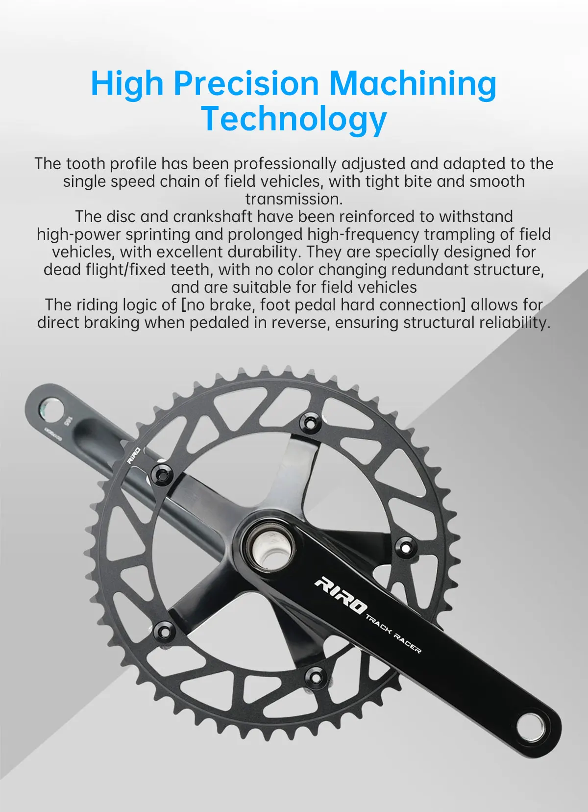 RIRO Superleichte Rennrad-Kurbelgarnitur aus Aluminiumlegierung, Hollowtech 144 BCD, Single-Speed Fixed-Gear-Fahrrad mit 51T Kettenblatt – Detail 3