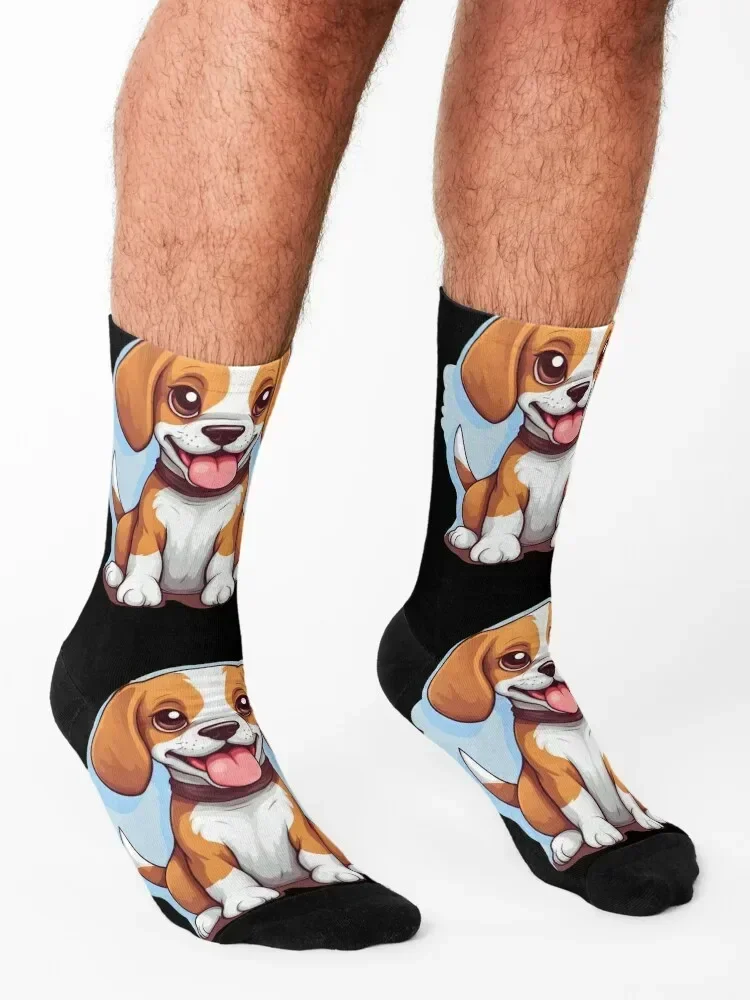 Niedliche kleine Beagle-Hunde-Welpen-Illustration, Socken, Strümpfe, Kompression, Wandern, verrückte Mädchensocken, Herren