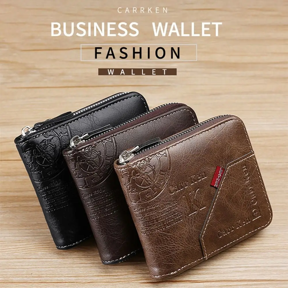 PU Leather 2 Fold Purse Fashion Multi-position Large Capacity Men's Short Wallet Retro Wear-resistant Men's Hand Bag Daily Use