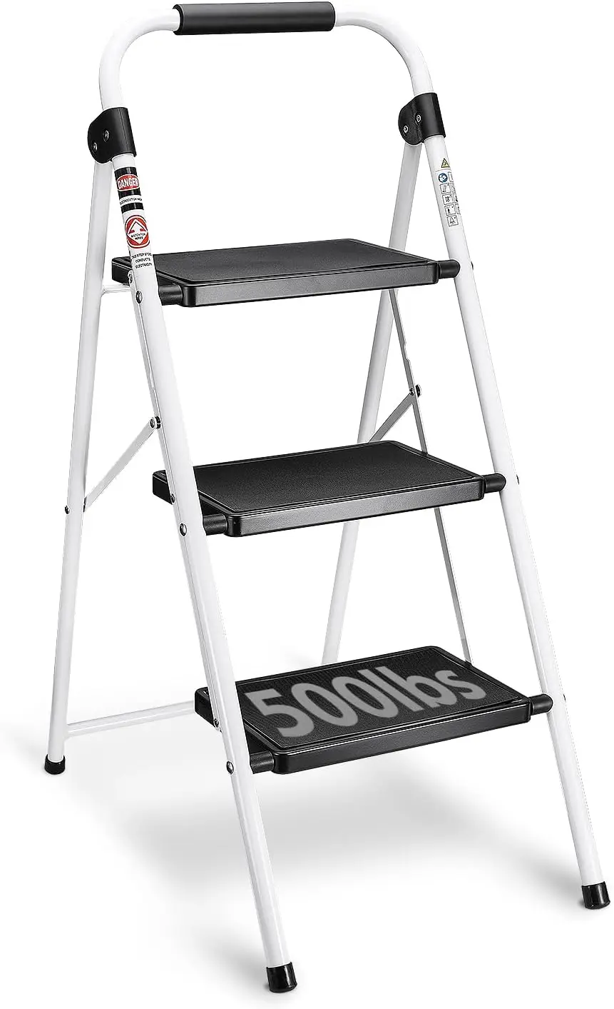 Delxo 3 Step Ladder,Folding Step Stool for Adults with Handle, Lightweight Stepstool Perfect for Kitchen Household