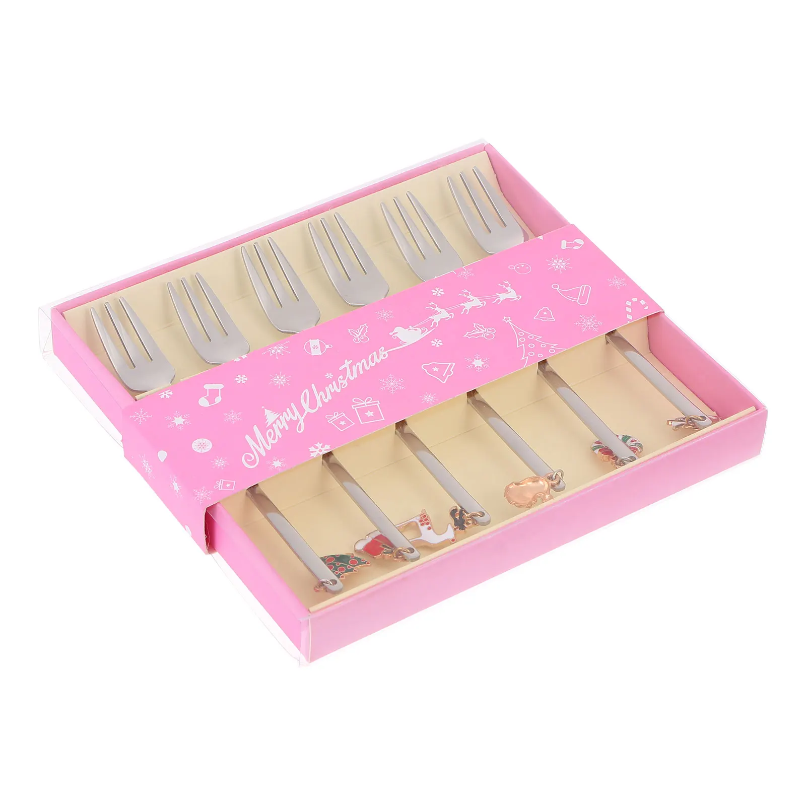 

6 Pcs Christmas Boxes for Gifts Fork Suit Stainless Steel Forks Coffee Cocktail Silver Stirring