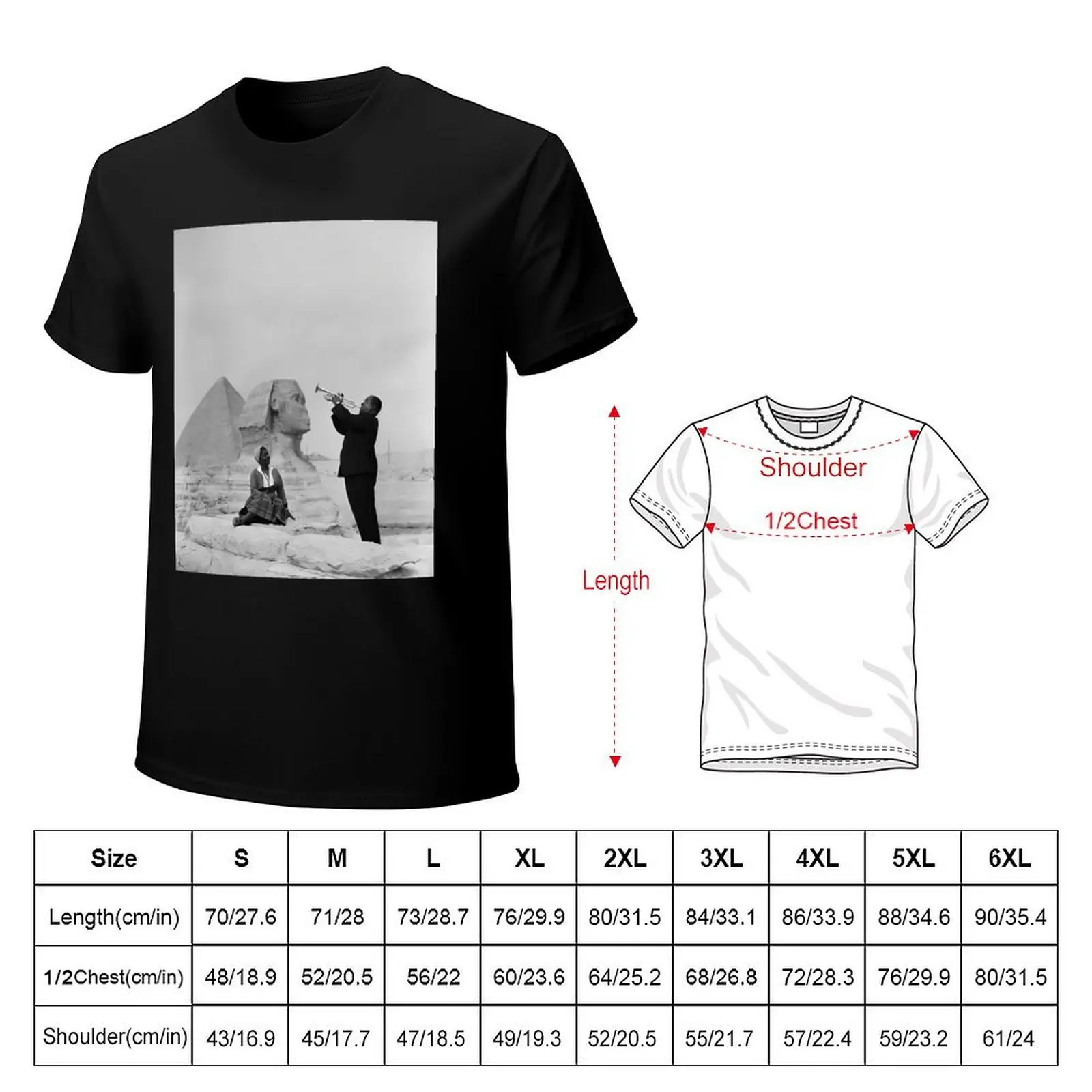 Louis Armstrong And Sphinx T-Shirt Casual Loose Short Sleeve Tee for Men