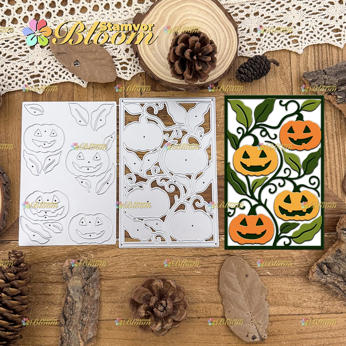 Original Lovely Layers Fall Halloween Pumpkin and Leaves Square Metal Cutting Dies Scrapbooking Decorative Embossing