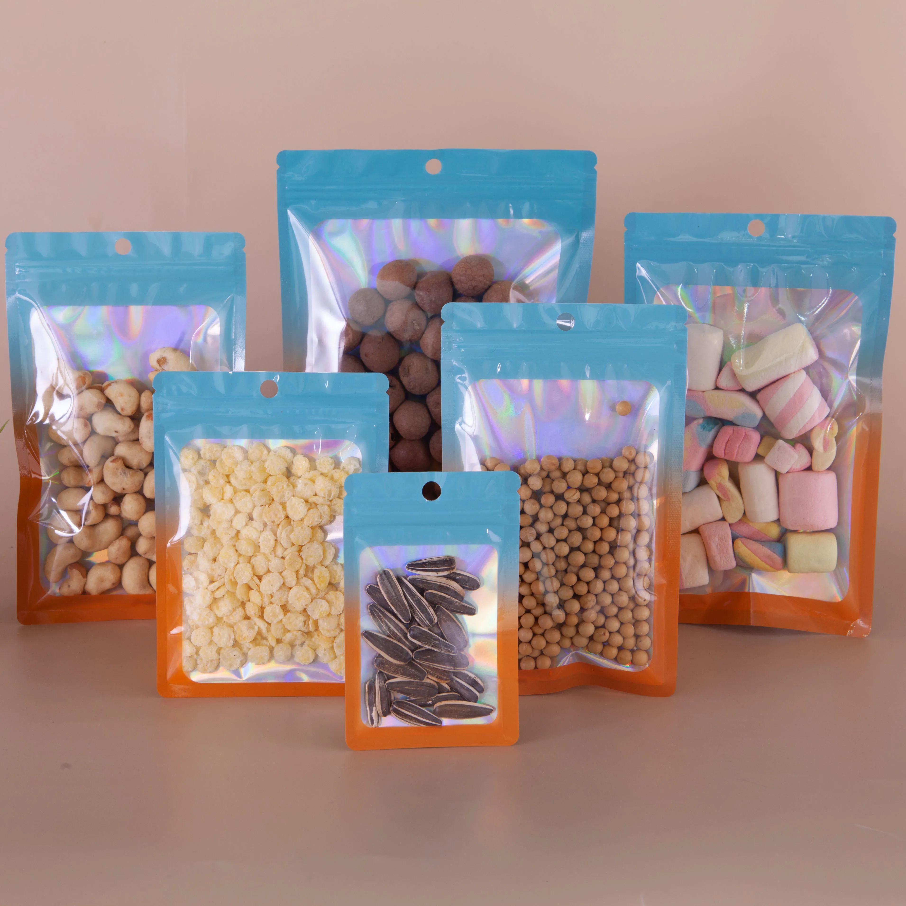 50/100 stuks holografische ritszakken, leuke cartoon sieraden snoep snack plastic opslagverpakking voor Kerstmis Nieuwjaar feestcadeaus
