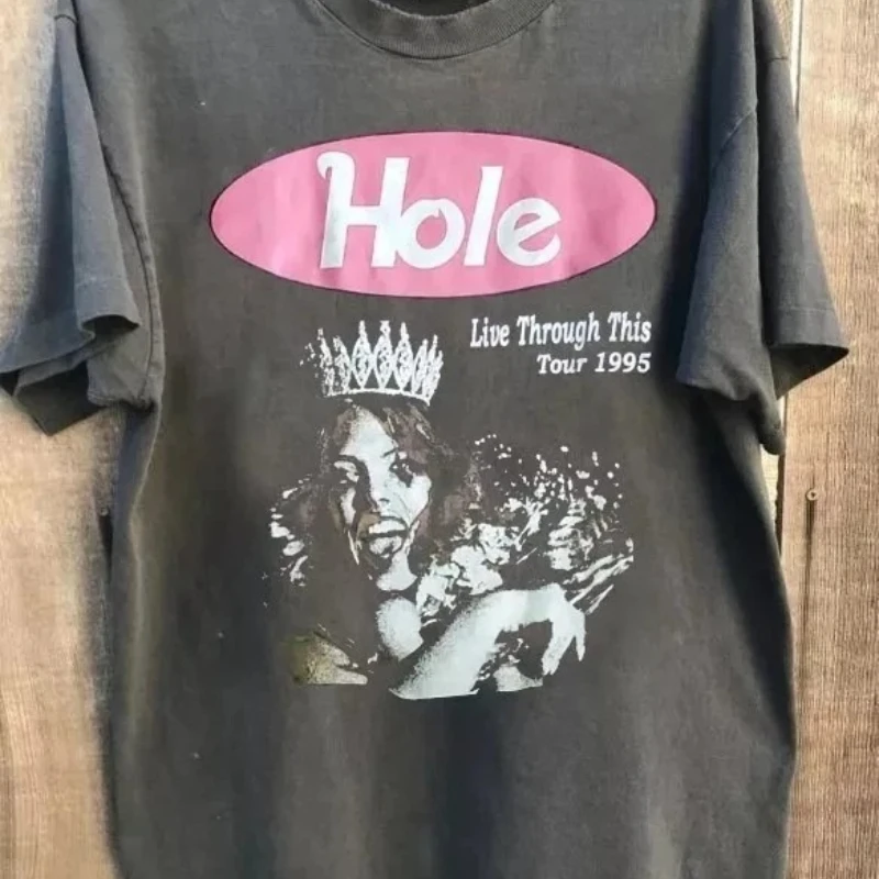 

Угольная рубашка с короткими рукавами Hole Rock Band, мужская футболка, новая летняя винтажная модная мужская и женская уличная одежда