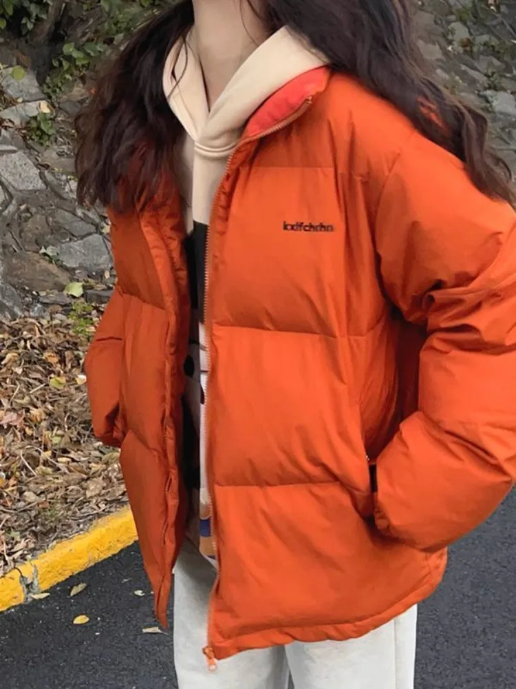 Short Down Jacket Female Winter Korean Version of The Fashionable New Loose Versatile Trend Bread Clothing Men Orange Down Coats