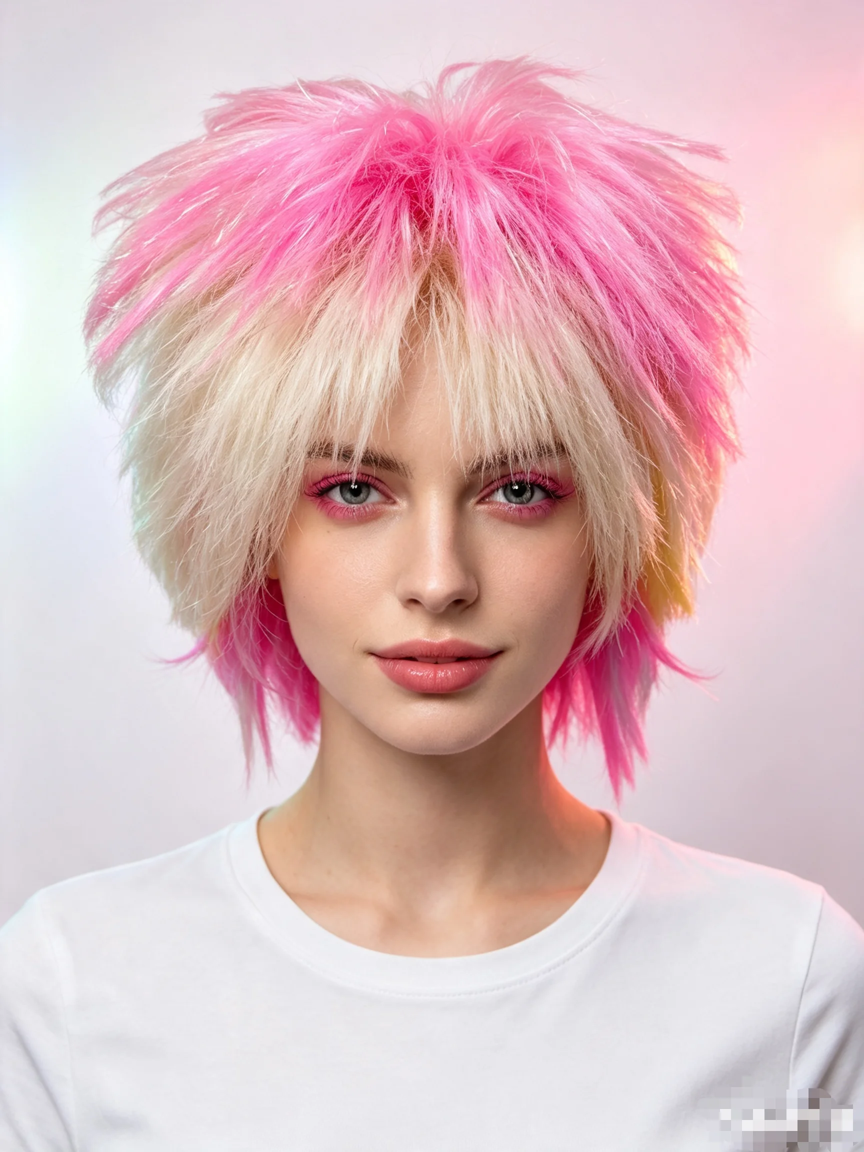 Pink Yellow Ombre Synthetic Short Fluffy Spiky Wig Glitter Layered Cosplay Anime Halloween Party Costume Role Play