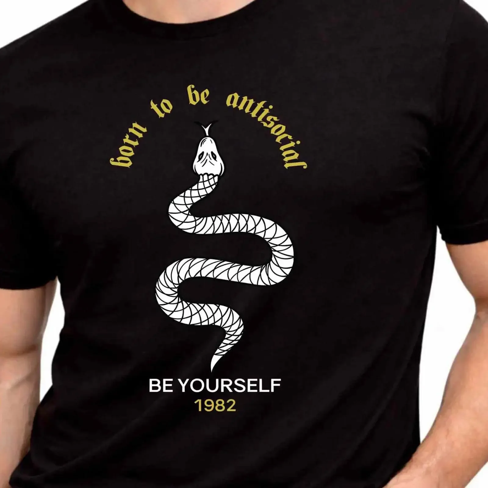 Born Antisocial Snake Be Yourself Serpent Gothic Vintage Print T Shirt vintage Washed Versatile Stretched Comfortable Stylish