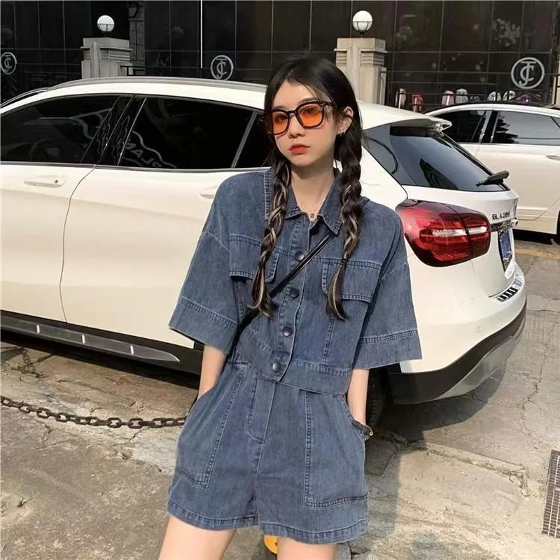 Denim Sets Women Solid Casual All-match Summer Trendy Simple Basic Female 2022 New Design Korean Fashion Ins Cozy Hot Sale Bf