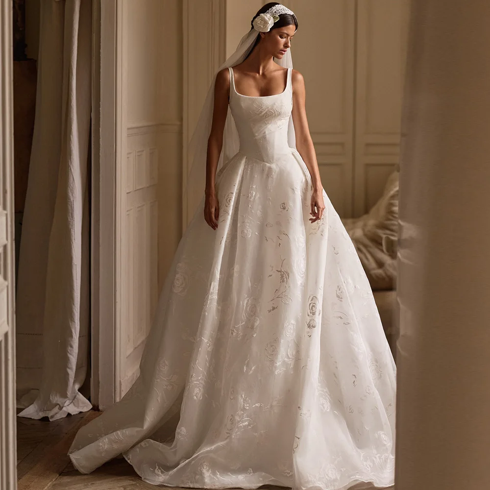 

Temperament A-Line Sleeveless Vestido De Novia Customized Appliques Organza Wedding Dress Modern Zipper Back Robe de mariée